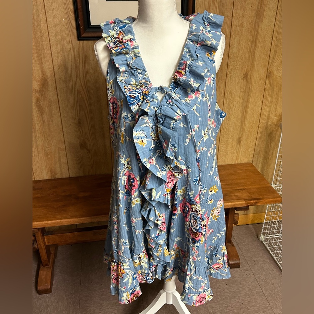NWT Love The Label Anthropologie Cotton Bowie Blue Ruffle Mini Dress Size L - Picture 7 of 12